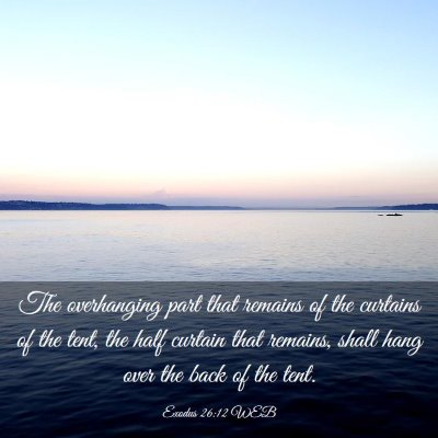 Picture 03 - Exodus 26:12 WEB - The overhanging part that remains of the curtains - Bible Verse Picture