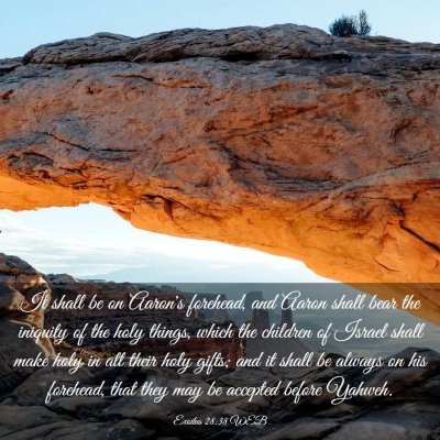 Picture 03 - Exodus 28:38 WEB - It shall be on Aaron's forehead, and Aaron shall - Bible Verse Picture