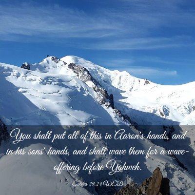 Picture 03 - Exodus 29:24 WEB - You shall put all of this in Aaron's hands, and - Bible Verse Picture