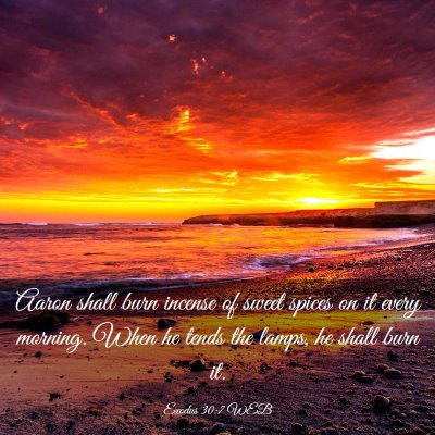 Picture 03 - Exodus 30:7 WEB - Aaron shall burn incense of sweet spices on it - Bible Verse Picture
