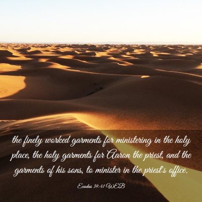 Picture 03 - Exodus 39:41 WEB - the finely worked garments for ministering in the - Bible Verse Picture