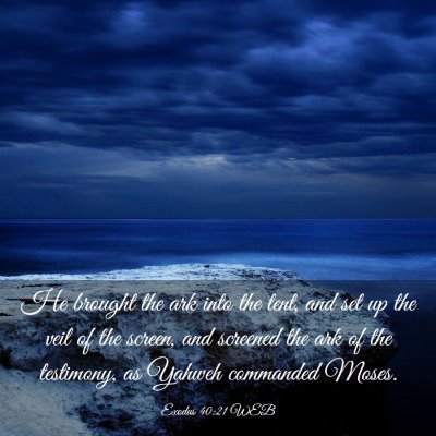 Picture 03 - Exodus 40:21 WEB - He brought the ark into the tent, and set up the - Bible Verse Picture