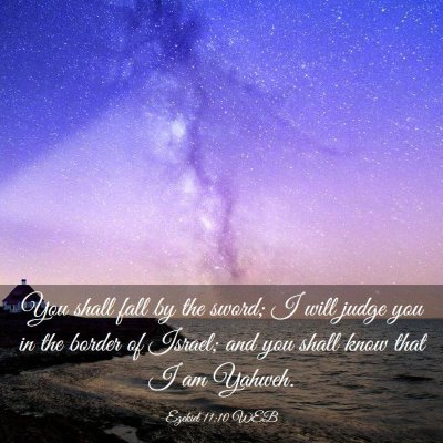 Picture 03 - Ezekiel 11:10 WEB - You shall fall by the sword; I will judge you in - Bible Verse Picture