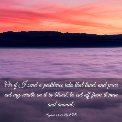 Picture 03 - Ezekiel 14:19 WEB - Or if I send a pestilence into that land, and - Bible Verse Picture