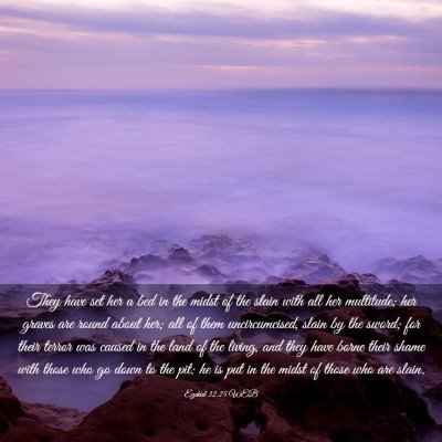Picture 03 - Ezekiel 32:25 WEB - They have set her a bed in the midst of the slain - Bible Verse Picture