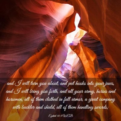 Picture 03 - Ezekiel 38:4 WEB - and I will turn you about, and put hooks into - Bible Verse Picture