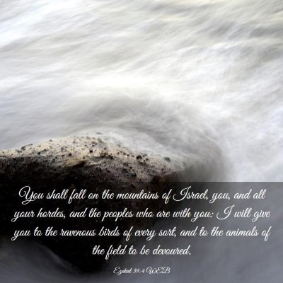 Picture 03 - Ezekiel 39:4 WEB - You shall fall on the mountains of Israel, you, - Bible Verse Picture