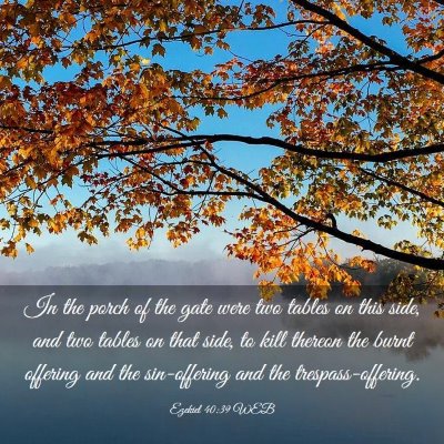 Picture 03 - Ezekiel 40:39 WEB - In the porch of the gate were two tables on this - Bible Verse Picture