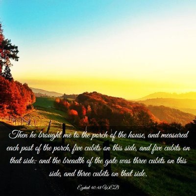 Picture 03 - Ezekiel 40:48 WEB - Then he brought me to the porch of the house, and - Bible Verse Picture