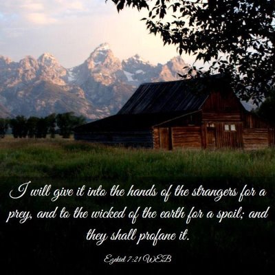 Picture 03 - Ezekiel 7:21 WEB - I will give it into the hands of the strangers - Bible Verse Picture