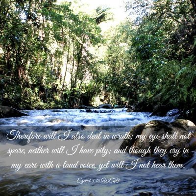 Picture 03 - Ezekiel 8:18 WEB - Therefore will I also deal in wrath; my eye shall - Bible Verse Picture