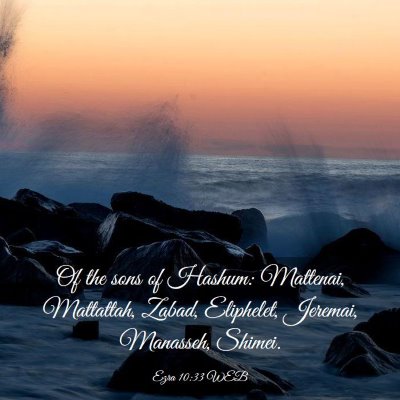 Picture 03 - Ezra 10:33 WEB - Of the sons of Hashum: Mattenai, Mattattah, - Bible Verse Picture