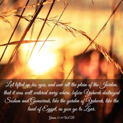 Picture 03 - Genesis 13:10 WEB - Lot lifted up his eyes, and saw all the plain of - Bible Verse Picture