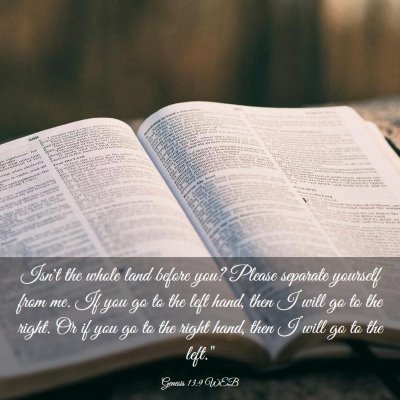 Picture 03 - Genesis 13:9 WEB - Isn't the whole land before you? Please separate - Bible Verse Picture