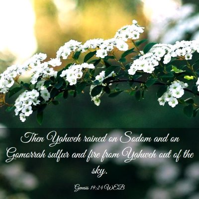 Picture 03 - Genesis 19:24 WEB - Then Yahweh rained on Sodom and on Gomorrah - Bible Verse Picture