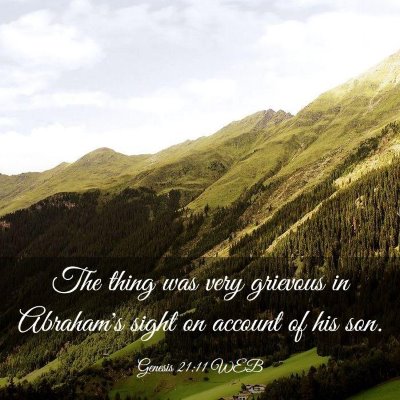 Picture 03 - Genesis 21:11 WEB - The thing was very grievous in Abraham's sight on - Bible Verse Picture