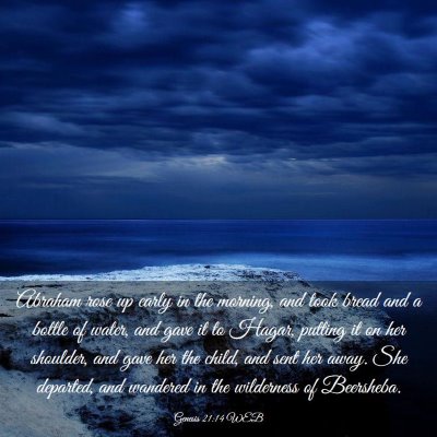 Picture 03 - Genesis 21:14 WEB - Abraham rose up early in the morning, and took - Bible Verse Picture