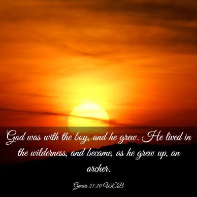 Picture 03 - Genesis 21:20 WEB - God was with the boy, and he grew. He lived in - Bible Verse Picture