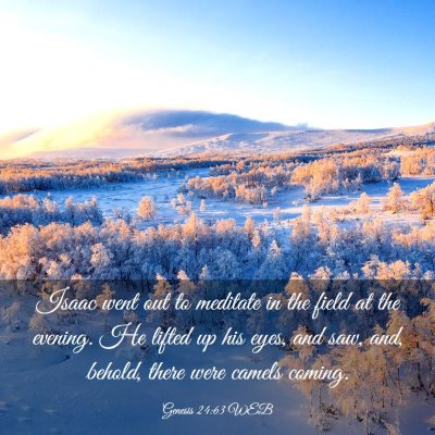 Picture 03 - Genesis 24:63 WEB - Isaac went out to meditate in the field at the - Bible Verse Picture