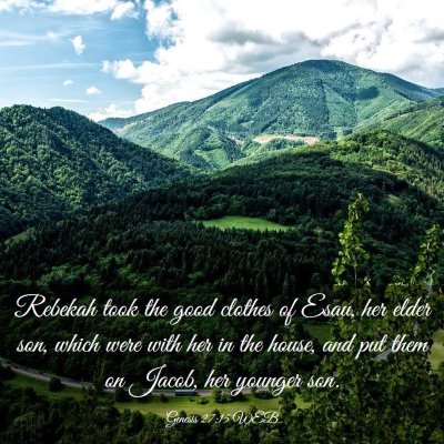 Picture 03 - Genesis 27:15 WEB - Rebekah took the good clothes of Esau, her elder - Bible Verse Picture