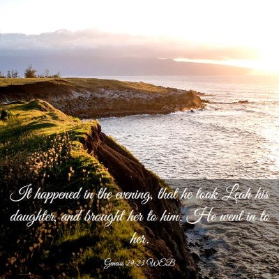 Picture 03 - Genesis 29:23 WEB - It happened in the evening, that he took Leah his - Bible Verse Picture