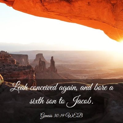 Picture 03 - Genesis 30:19 WEB - Leah conceived again, and bore a sixth son to - Bible Verse Picture