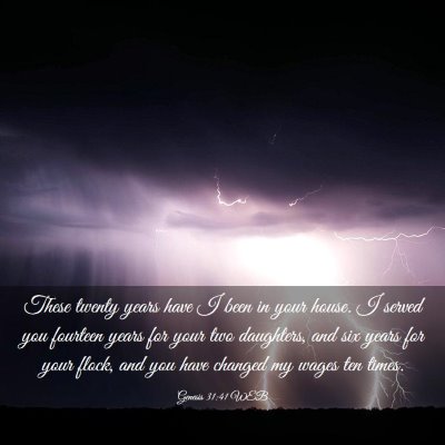 Picture 03 - Genesis 31:41 WEB - These twenty years have I been in your house. I - Bible Verse Picture