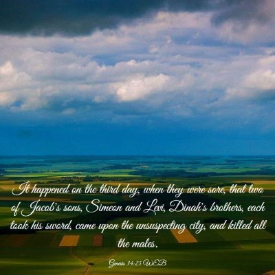 Picture 03 - Genesis 34:25 WEB - It happened on the third day, when they were - Bible Verse Picture