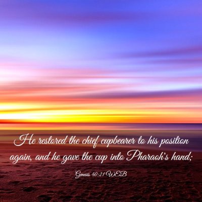Picture 03 - Genesis 40:21 WEB - He restored the chief cupbearer to his position - Bible Verse Picture