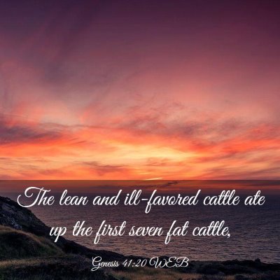 Picture 03 - Genesis 41:20 WEB - The lean and ill-favored cattle ate up the first - Bible Verse Picture