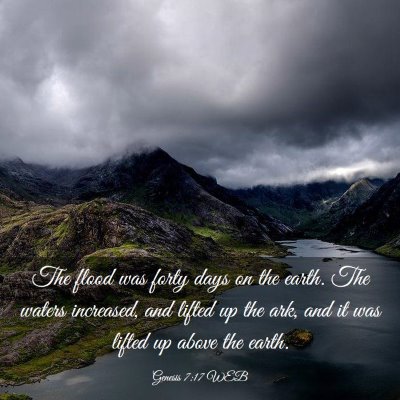Picture 03 - Genesis 7:17 WEB - The flood was forty days on the earth. The waters - Bible Verse Picture
