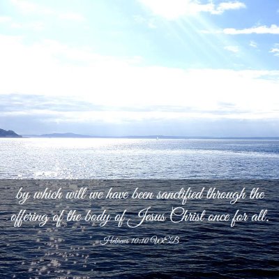 Picture 03 - Hebrews 10:10 WEB - by which will we have been sanctified through the - Bible Verse Picture