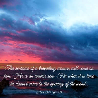 Picture 03 - Hosea 13:13 WEB - The sorrows of a travailing woman will come on - Bible Verse Picture