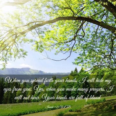 Picture 03 - Isaiah 1:15 WEB - When you spread forth your hands, I will hide my - Bible Verse Picture