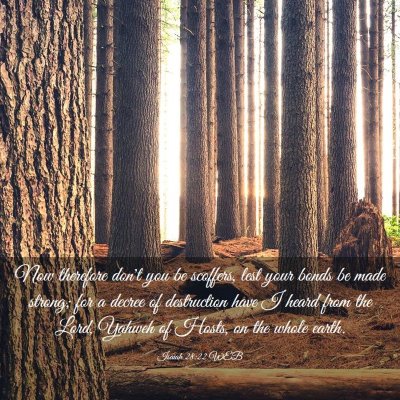 Picture 03 - Isaiah 28:22 WEB - Now therefore don't you be scoffers, lest your - Bible Verse Picture