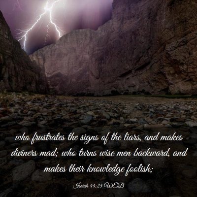 Picture 03 - Isaiah 44:25 WEB - who frustrates the signs of the liars, and makes - Bible Verse Picture