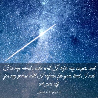 Picture 03 - Isaiah 48:9 WEB - For my name's sake will I defer my anger, and for - Bible Verse Picture