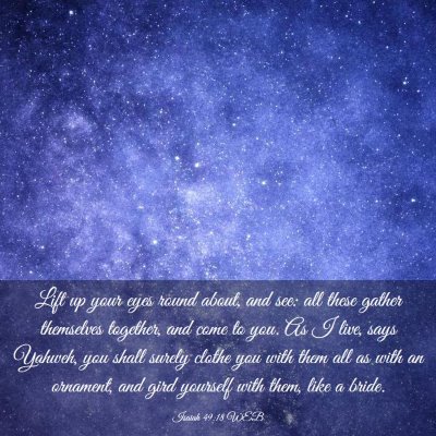 Picture 03 - Isaiah 49:18 WEB - Lift up your eyes round about, and see: all these - Bible Verse Picture