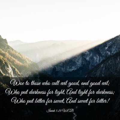 Picture 03 - Isaiah 5:20 WEB - Woe to those who call evil good, and good evil; - Bible Verse Picture