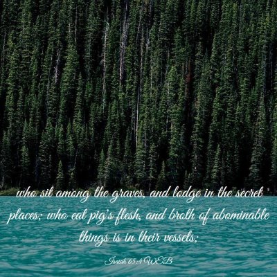 Picture 03 - Isaiah 65:4 WEB - who sit among the graves, and lodge in the secret - Bible Verse Picture
