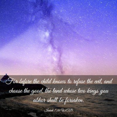 Picture 03 - Isaiah 7:16 WEB - For before the child knows to refuse the evil, - Bible Verse Picture