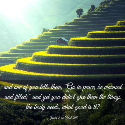 Picture 03 - James 2:16 WEB - and one of you tells them, 