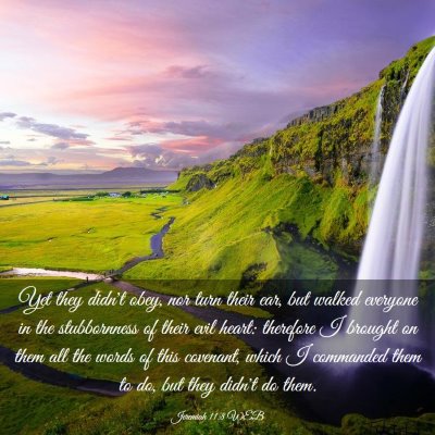 Picture 03 - Jeremiah 11:8 WEB - Yet they didn't obey, nor turn their ear, but - Bible Verse Picture