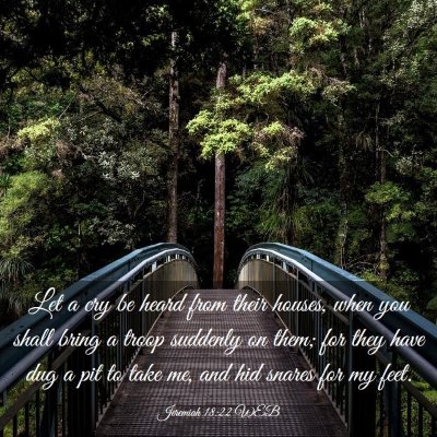 Picture 03 - Jeremiah 18:22 WEB - Let a cry be heard from their houses, when you - Bible Verse Picture