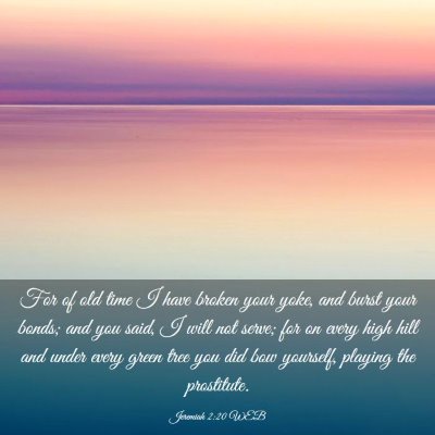 Picture 03 - Jeremiah 2:20 WEB - For of old time I have broken your yoke, and - Bible Verse Picture