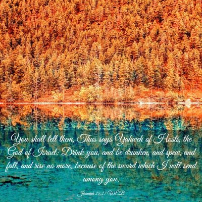Picture 03 - Jeremiah 25:27 WEB - You shall tell them, Thus says Yahweh of Hosts, - Bible Verse Picture