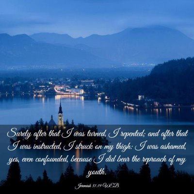 Picture 03 - Jeremiah 31:19 WEB - Surely after that I was turned, I repented; and - Bible Verse Picture