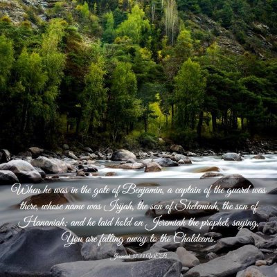 Picture 03 - Jeremiah 37:13 WEB - When he was in the gate of Benjamin, a captain of - Bible Verse Picture