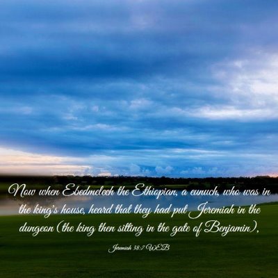 Picture 03 - Jeremiah 38:7 WEB - Now when Ebedmelech the Ethiopian, a eunuch, who - Bible Verse Picture