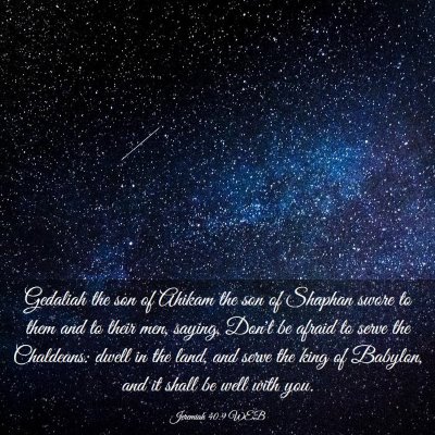 Picture 03 - Jeremiah 40:9 WEB - Gedaliah the son of Ahikam the son of Shaphan - Bible Verse Picture
